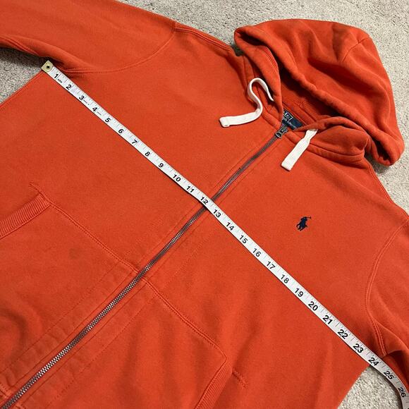 Polo Ralph Lauren Orange Full Zip Heavy Hoodie Sweatshirt Large - Picture 6 of 8